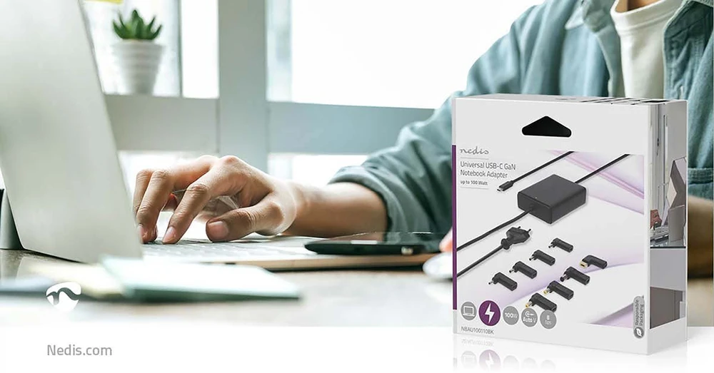 Nešiojamojo kompiuterio maitinimo adapteris Nedis 100 W, 5 A, (NBAU100110BK)
