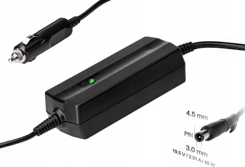 Automobilinis nešiojamojo kompiuterio pakrovėjas Akyga AK-ND-75 (19.5V /2.31A 45W 4.5 x 3.0mm + pin) DELL 1.2m