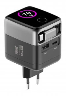 Maitinimo įkroviklis - Newell GaN 70 W TFT įkroviklis USB-C, USB-A, integruotas laidas