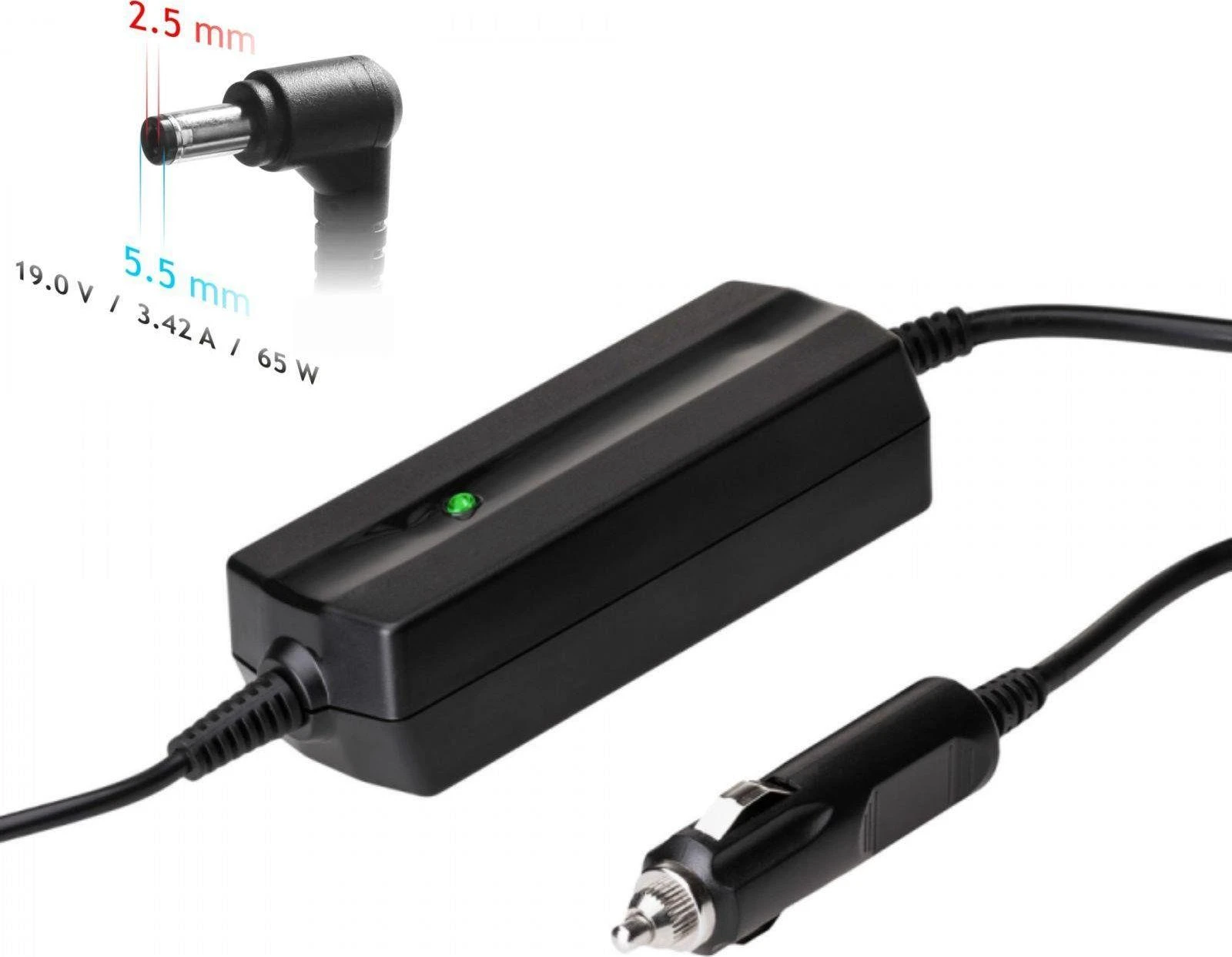 Automobilinis nešiojamojo kompiuterio pakrovėjas Akyga AK-ND-31 (19V / 3.42A 65W 5.5 x 2.5mm) ASUS / TOSHIBA 1.2m