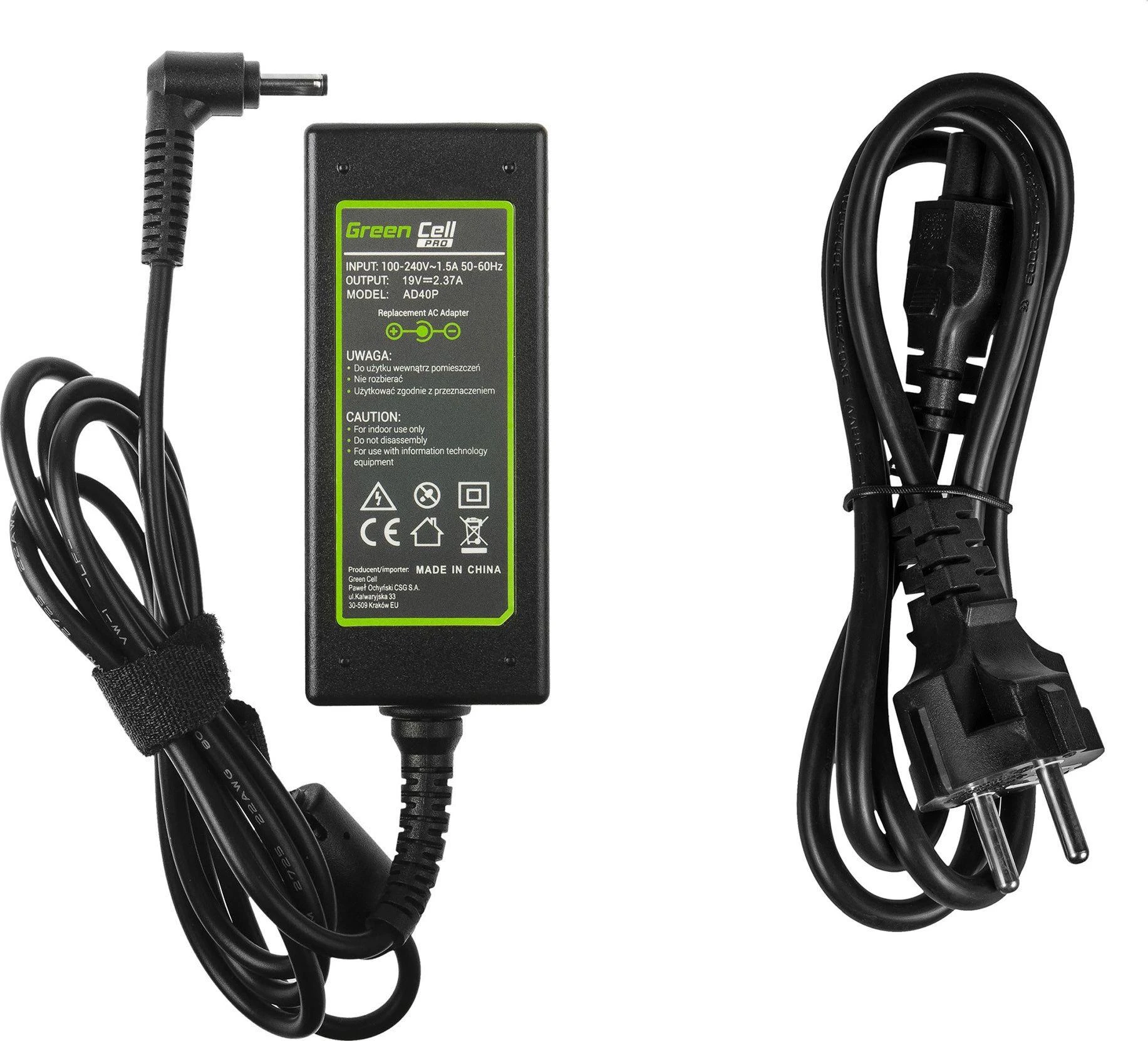 GREENCELL AD40P Žalias Cell PRO 19V 2.37A 45W maitinimo įkroviklis, skirtas Asus R540 X200C X200M X201