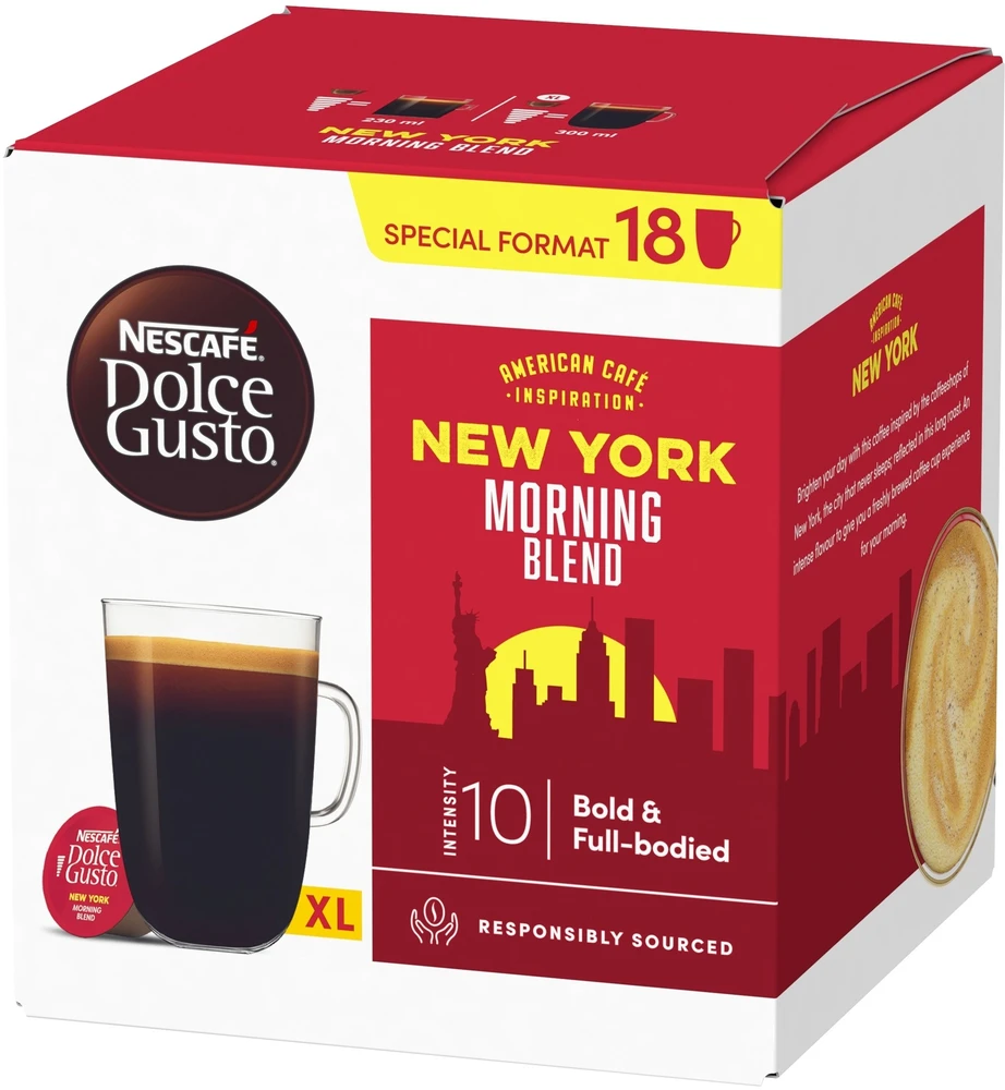 Nestl Nescafe Dolce Gusto New York Morning Blend Grande kava, 18 kapsulių dėžutėje