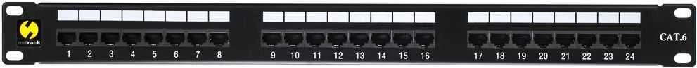 NETRACK 104-08 patch panel 19inch 24-jungtys kat. 6 UTP su lentyna