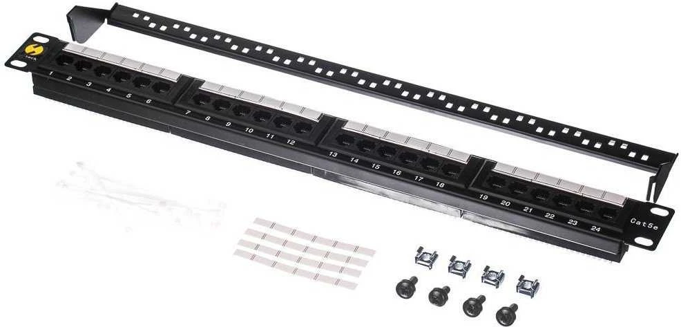 NETRACK 104-05 patch panel 19inch 24-jungtys kat. 5e UTP su lentyna