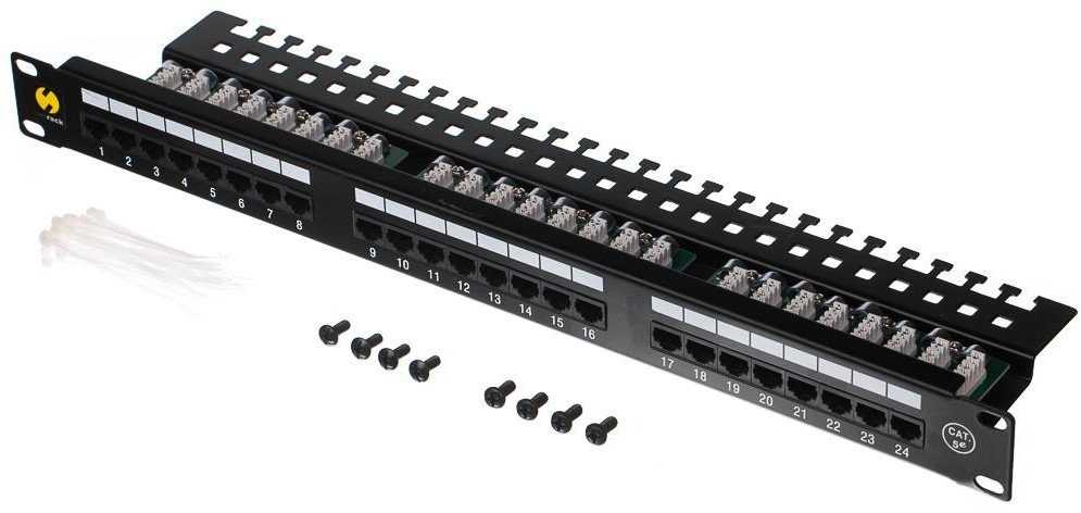 NETRACK 104-01 patch panel 19inch 24-jungtys kat. 5e UTP su lentyna