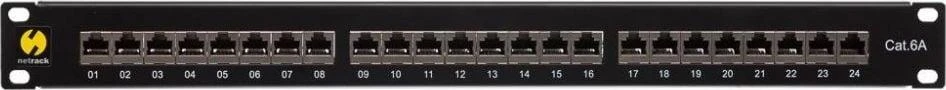 NETRACK 104-19 patch panel 19inch 24-jungtys kat. 6A FTP su lentyna