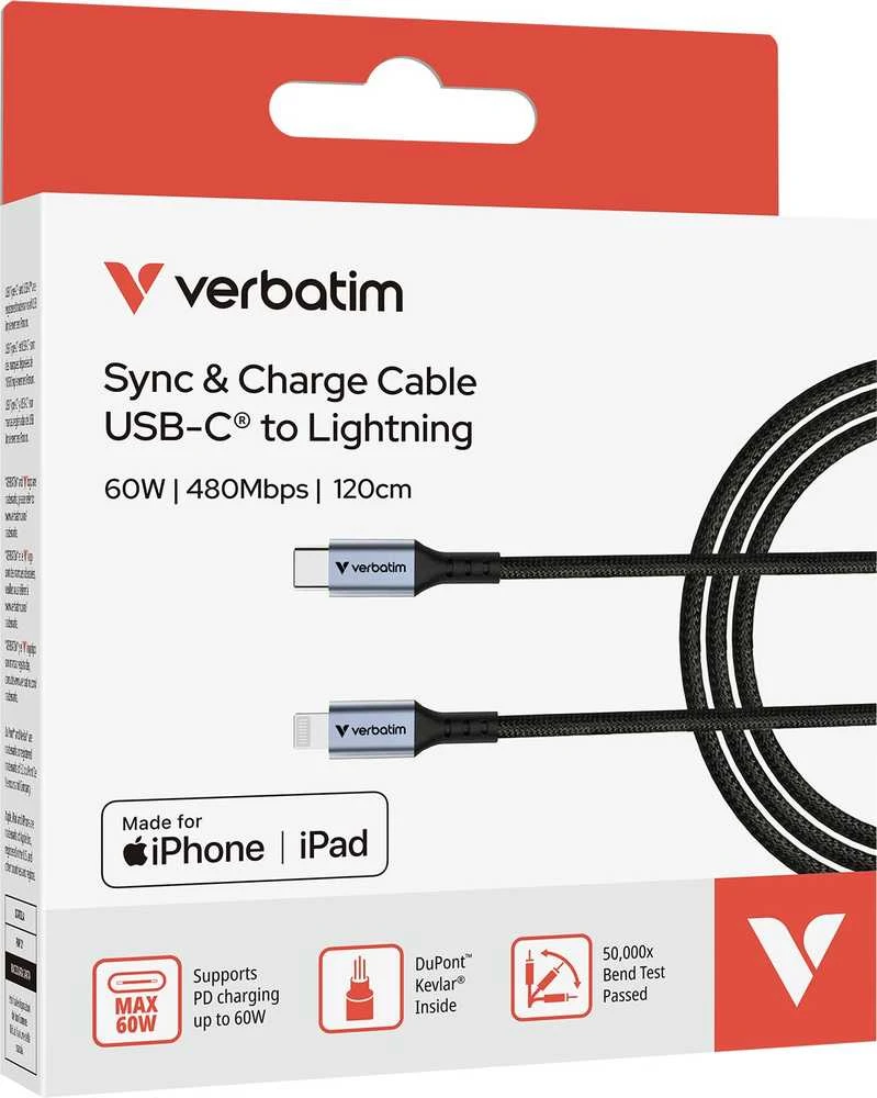„Verbatim“ sinchronizavimo ir įkrovimo laidas USB-C į „Lightning“ 120 cm Juodas