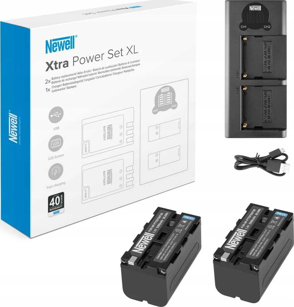Dviejų kanalų įkroviklio ir dviejų NP-F770 baterijų Newell DL-USB-C rinkinys , skirtas Sony