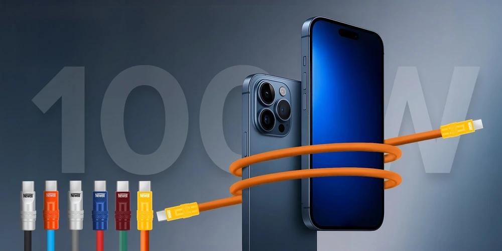 USB-C kabelis - Newell USB-C 100W 2m silikoninis oranžinis-geltonas