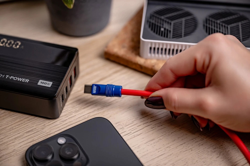 USB-C kabelis - Newell USB-C 100W 2m silikoninis raudonas-mėlynas