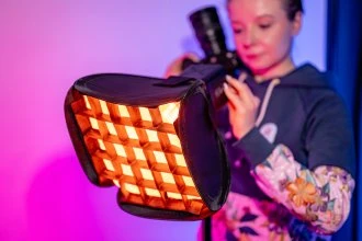 Apšvietimo Modifikatorius - Newell 25 cm Mini Bowens Kvadratinis Softboxas Tara 40 RGB LED Šviesai - Su Tinkleliu, Juodas
