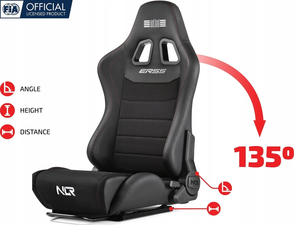 „Next Level Racing“ | ERS5 Elite PU odos ir zomšos leidimas | Atlošiama sėdynė | PU oda ir zomša | Juodas