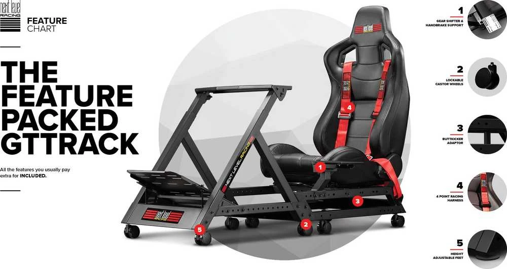 Žaidimų kėdė lenktynėms Next Level Racing GTtrack Gaming Chair