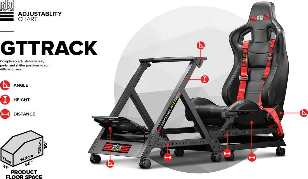 Žaidimų kėdė lenktynėms Next Level Racing GTtrack Gaming Chair
