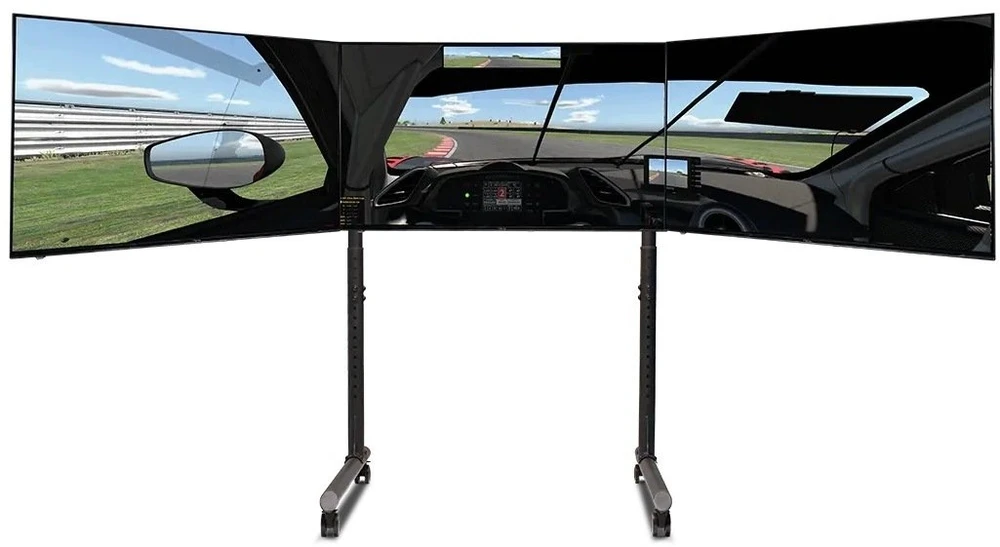 Laikiklis „Next Level Racing“ grindų stovas | Vamzdinis laisvai stovintis trigubas monitorius stovas | Iki 3x43" | Aukščio reguliavimas, pakreipimas | Maksimalus svoris (keliamoji galia) 50 kg | Juodas