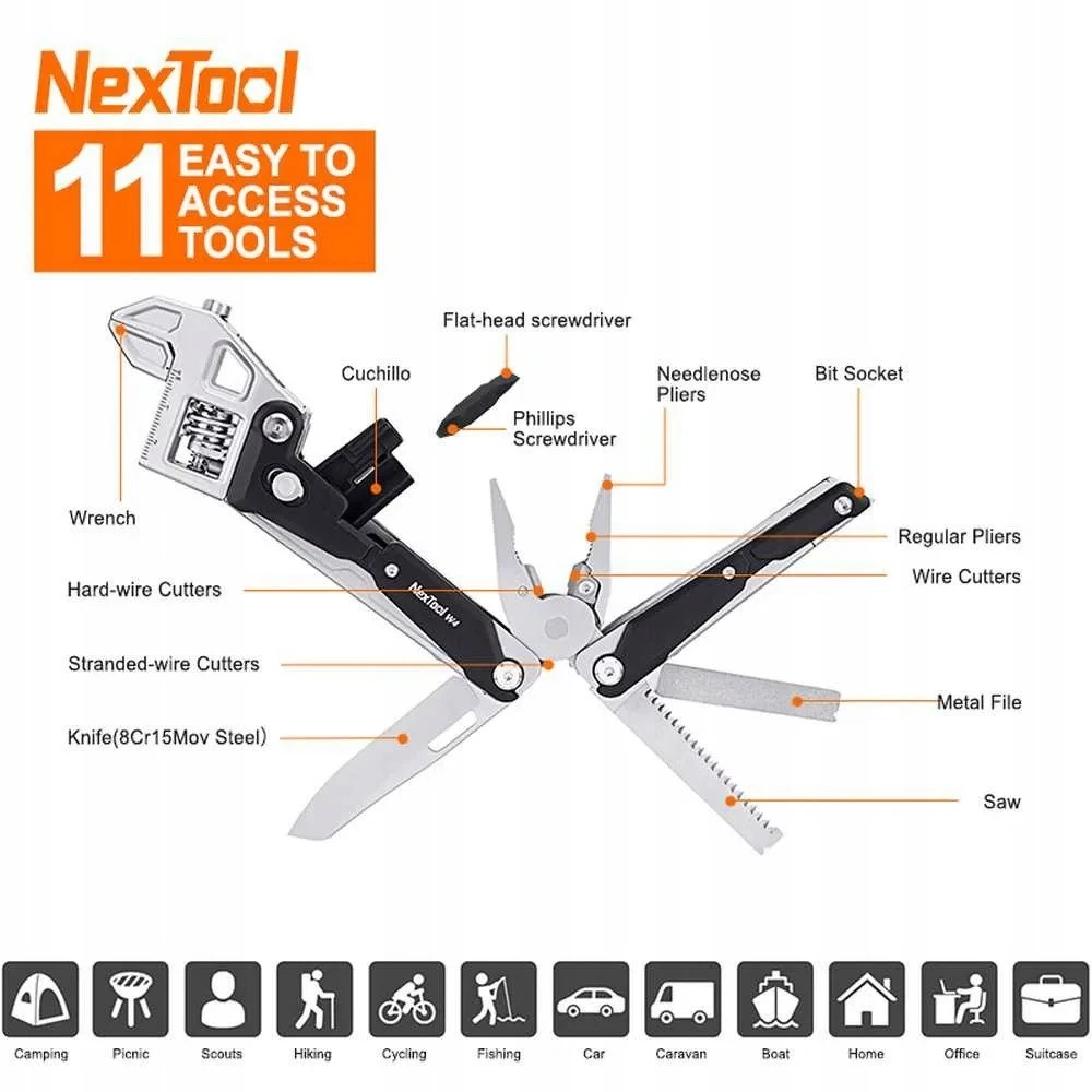 „NexTool W4 11-in-1“ daugiafunkcis įrankis su reguliuojamu veržliarakčiu