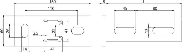 Niczuk tvirtinimo profilis MF2.5 tipo 41 x 41 x 2,5 mm, kojelės ilgis 560 mm (0941415600)