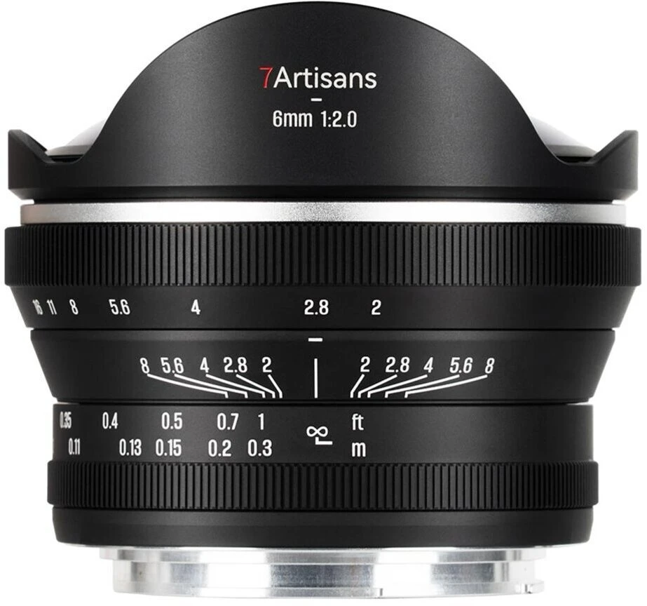 Nikkor Objektyvas - 7Artisans 6mm F2.0 Canon, 180° matymo kampas, F2.0, 0.2m min fokusas