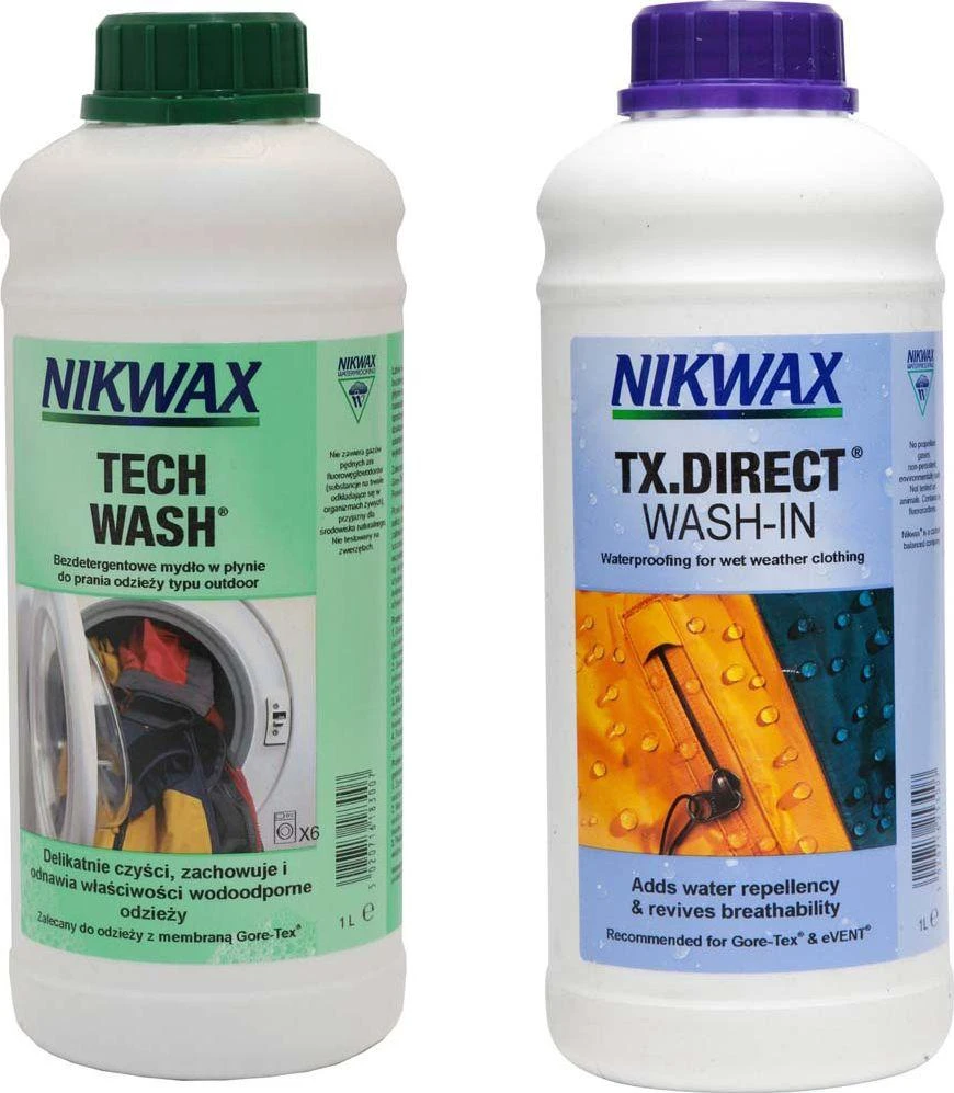 Komplektas Nikwax skalbiklis ir impregnavimo priemonė (TECH WASH 1 Ltr + TX. DIRECT WASH-IN 1 Ltr)