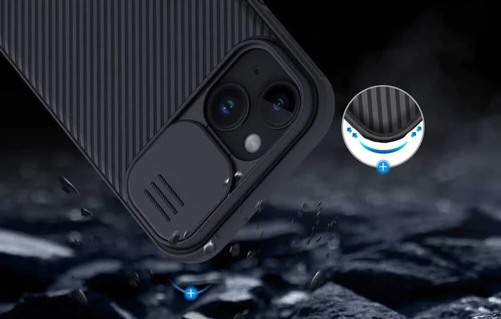 Nillkin CamShield Pro dėklas, skirtas iPhone 15 Plus (juodas)