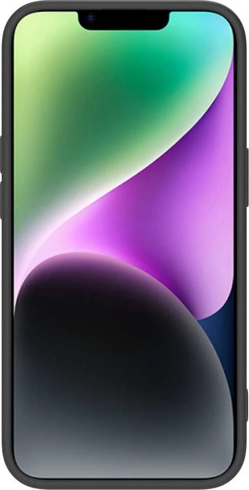 Nillkin CamShield Silky silikoninis iPhone 14 Plus dėklas telefonui su kameros apsauga, juodos spalvos