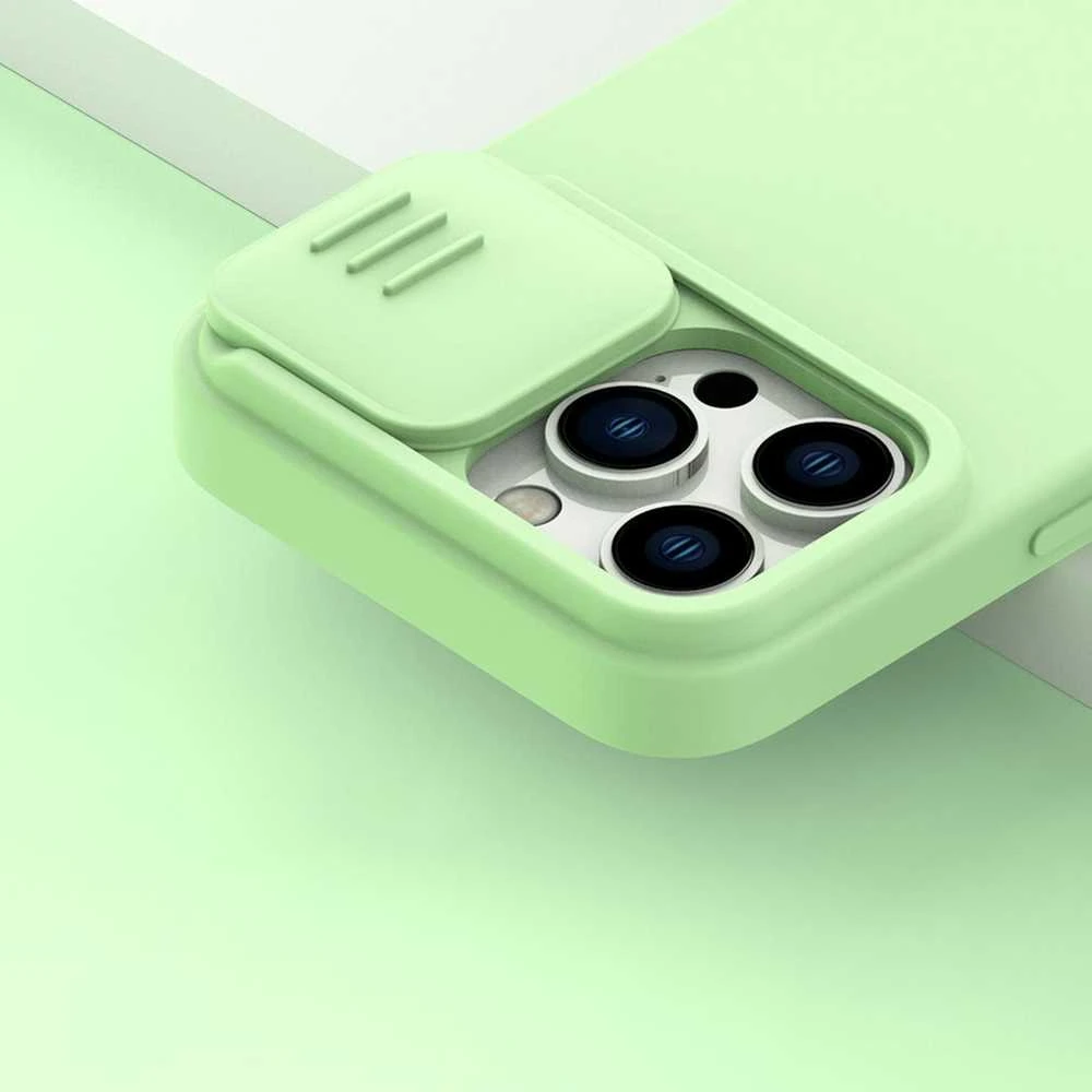 Nillkin CamShield Silky Silikoninis dėklas iPhone 14 Pro Max Silicone Cover with Camera Protector dėklas telefonui mėlynos spalvos