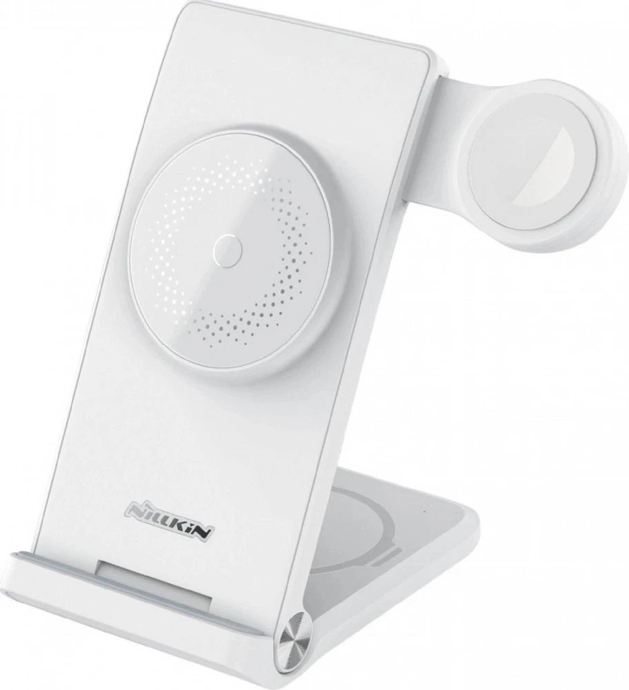 Nillkin PowerTrio 3in1 belaidis įkroviklis MagSafe Apple Watch baltos spalvos (MFI)