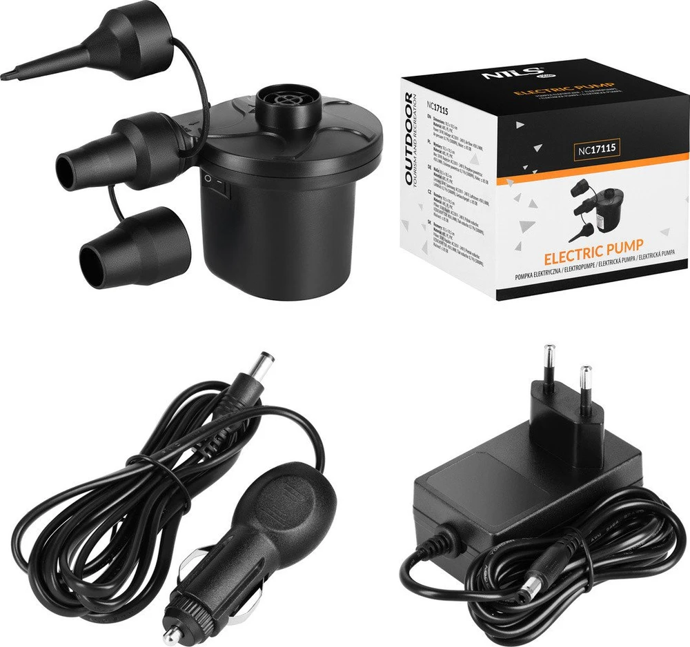 Nils Extreme elektrinis turistinis siurblys čiužiniui + adapteriai 230-12V Nils Camp NC17115 juoda