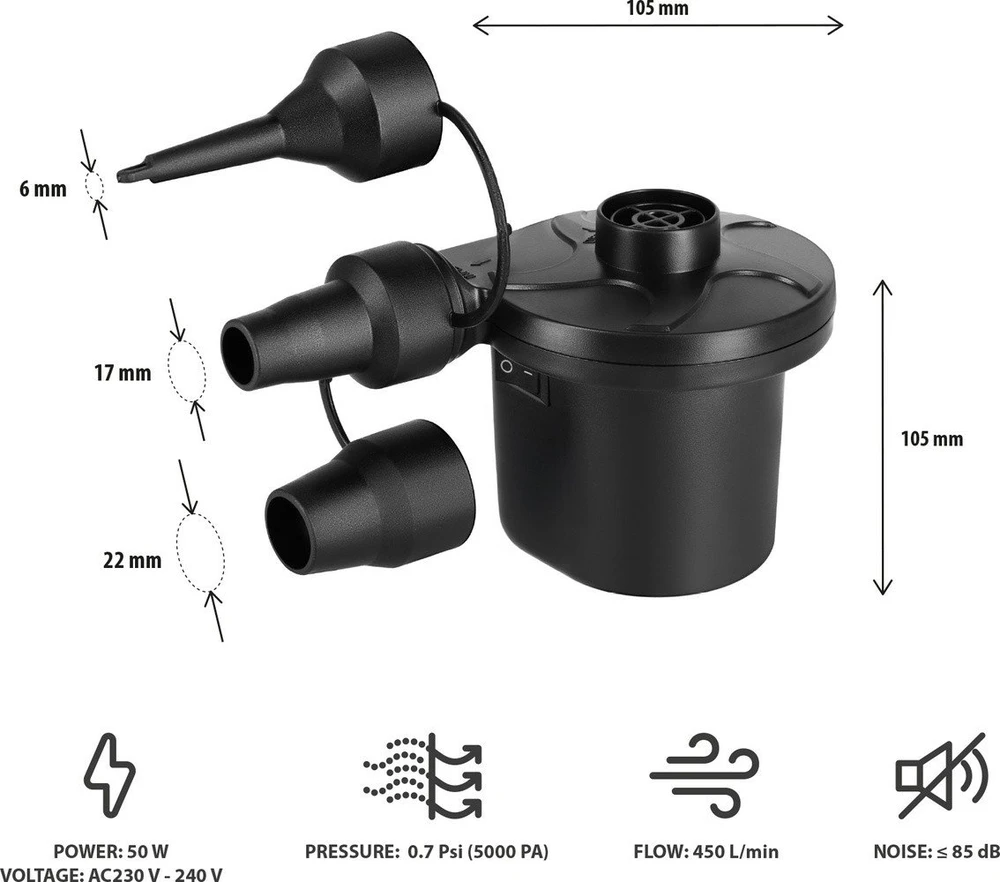 Nils Extreme elektrinis turistinis siurblys čiužiniui + adapteriai 230-12V Nils Camp NC17115 juoda
