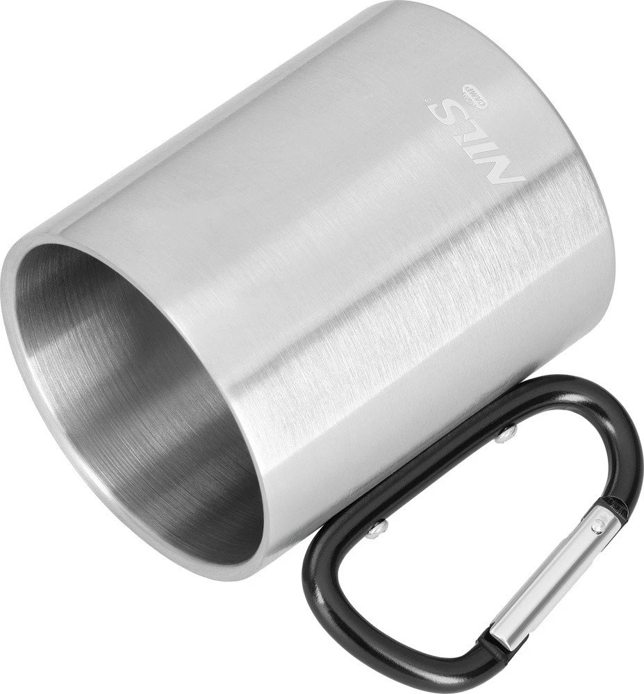 Nils Extreme NC17110 KUBEK KEMPINGOWY Z KARABIŃCZYKIEM 330 ML STAL NIERDZEWNA JUODA NILS CAMP