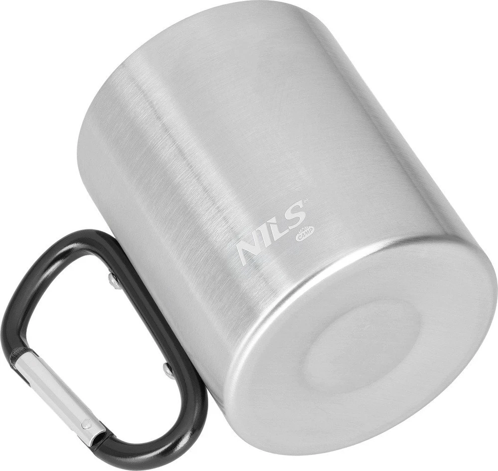 Nils Extreme NC17110 KUBEK KEMPINGOWY Z KARABIŃCZYKIEM 330 ML STAL NIERDZEWNA JUODA NILS CAMP