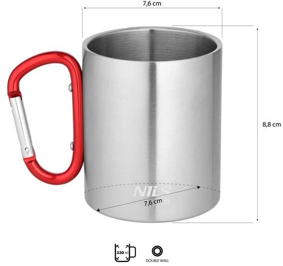 Nils Extreme NC17110 KUBEK KEMPINGOWY Z KARABIŃCZYKIEM 330 ML STAL NIERDZEWNA Raudonas NILS CAMP