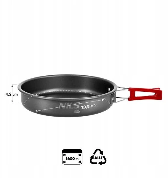 Nils Camp turistinė keptuvė 21cm, 1.6l, sulankstoma rankena