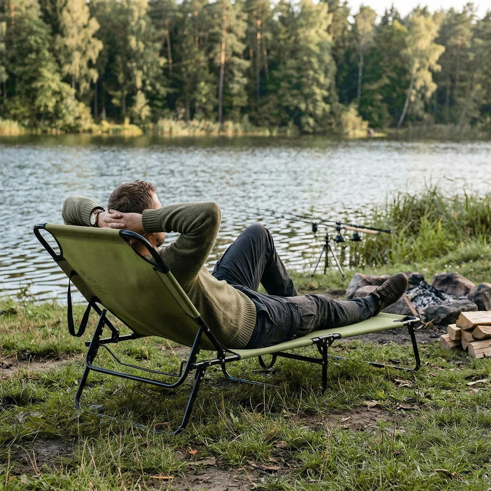 Nils Camp „Turist Camp Bed“ sulankstomas šezlongas, nešiojamasis šezlongas su atlošu NILS