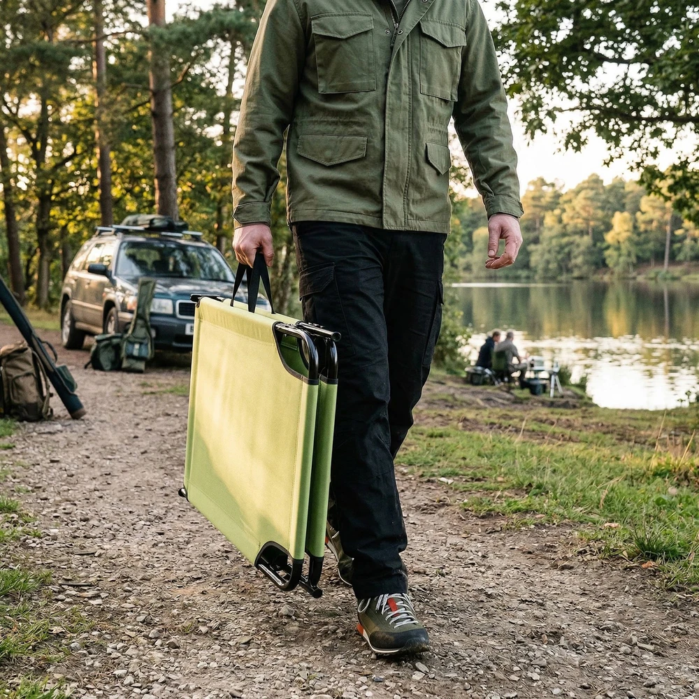Nils Camp „Turist Camp Bed“ sulankstomas šezlongas, nešiojamasis šezlongas su atlošu NILS