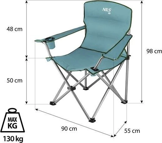 NILS CAMP stovyklavimo kėdė su gėrimo laikikliu NC3079, Žalia
