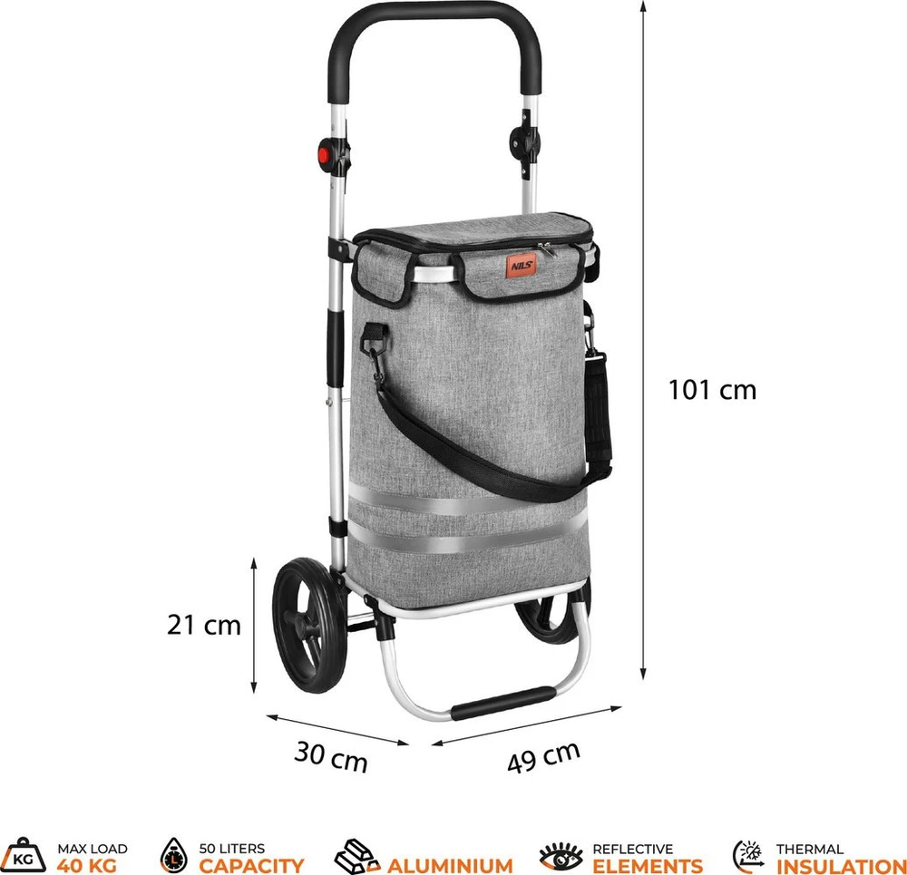 Kelioninis Nils Extreme NC4305 Vežimėlis NA ZAKUPY sulankstomas PREMIUM 50L PILKA NILS