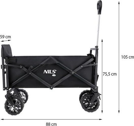 Nils Extreme Vežimėlis turistinis transportowy plażowy do 100kg juoda Nils camp nc1608 160l