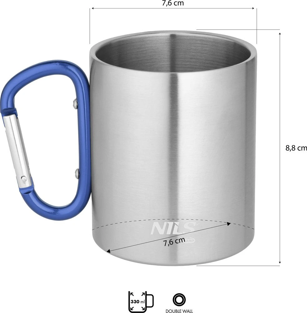 Nils Extreme Turistinis puodelis su karabinu Nils Camp NC17110 mėlynas 330 ml