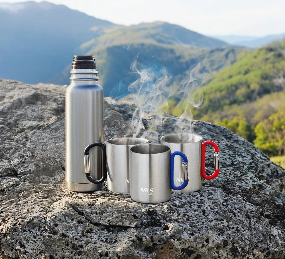 Nils Extreme Turistinis puodelis su karabinu Nils Camp NC17110 mėlynas 330 ml