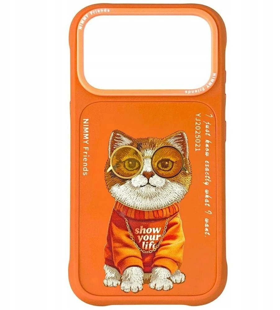 „Nimmy Glasses“ stilingas katino formos dėklas, skirtas „iPhone 17 Pro“ – oranžinis