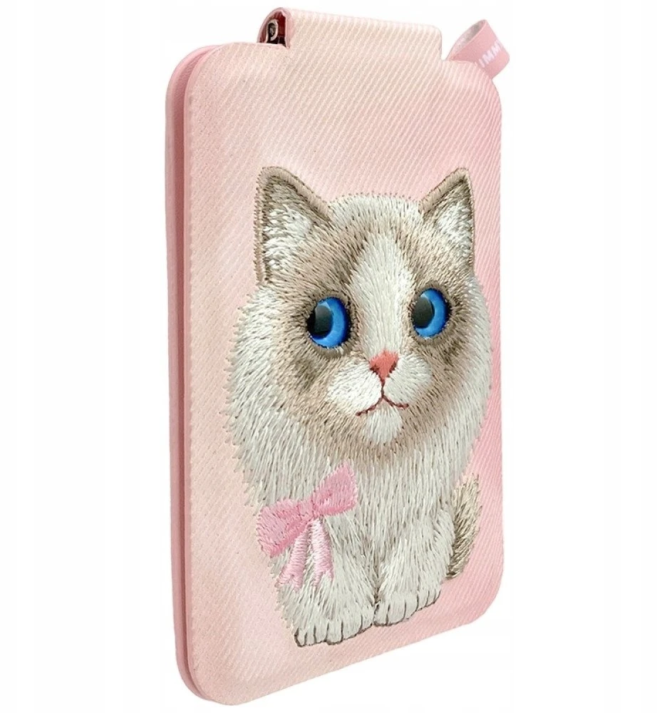 Dėklas Magnetic phone wallet stand Nimmy New Big-Eye Cute Pets 2.0 Cat rožinės spalvos