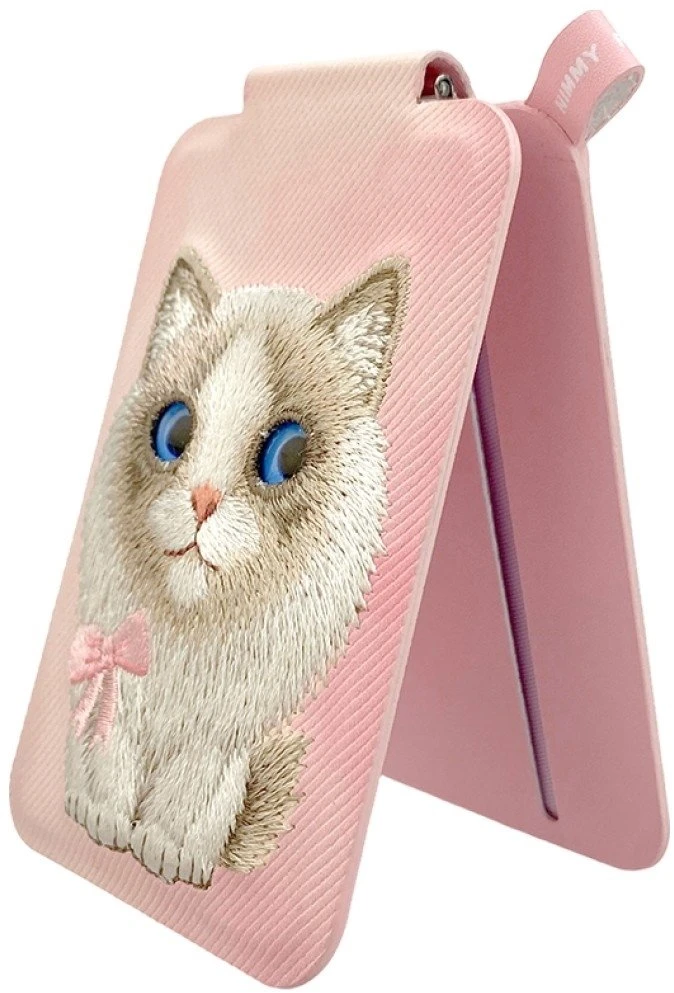 Dėklas Magnetic phone wallet stand Nimmy New Big-Eye Cute Pets 2.0 Cat rožinės spalvos