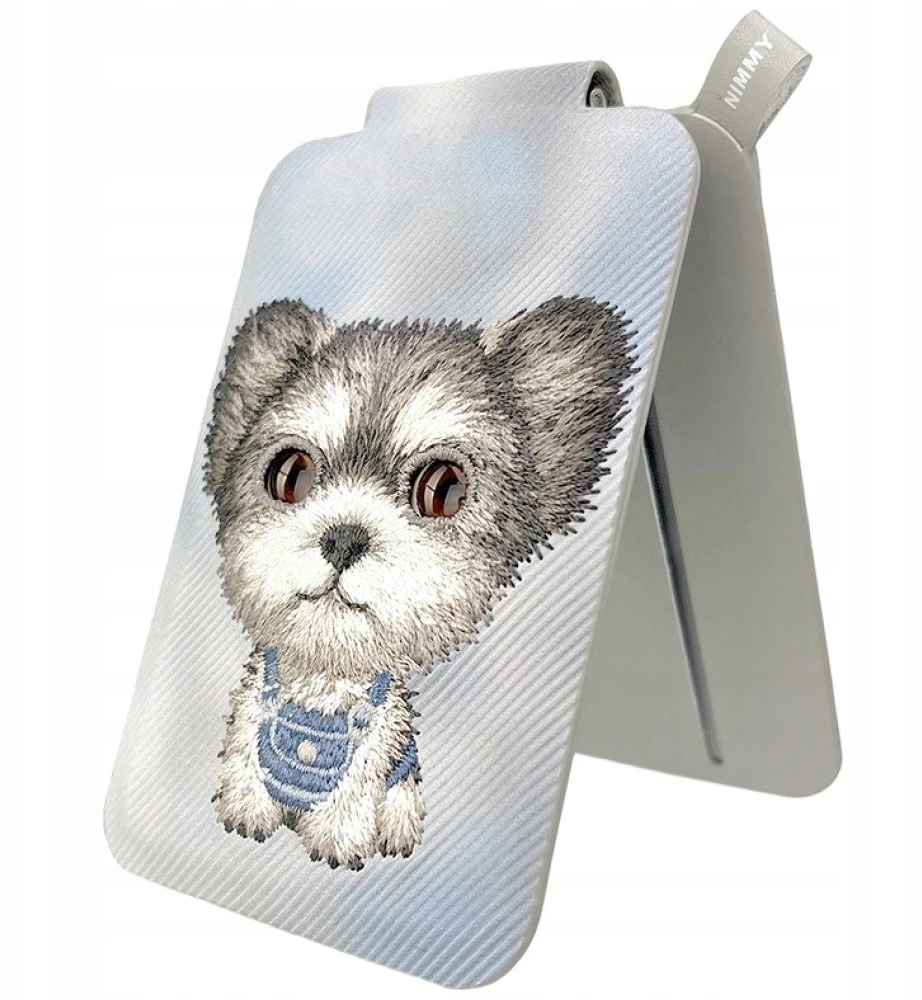 Dėklas Magnetinis telefono piniginės laikiklis Nimmy New Big-Eye Cute Pets 2.0 Dog pilkos spalvos