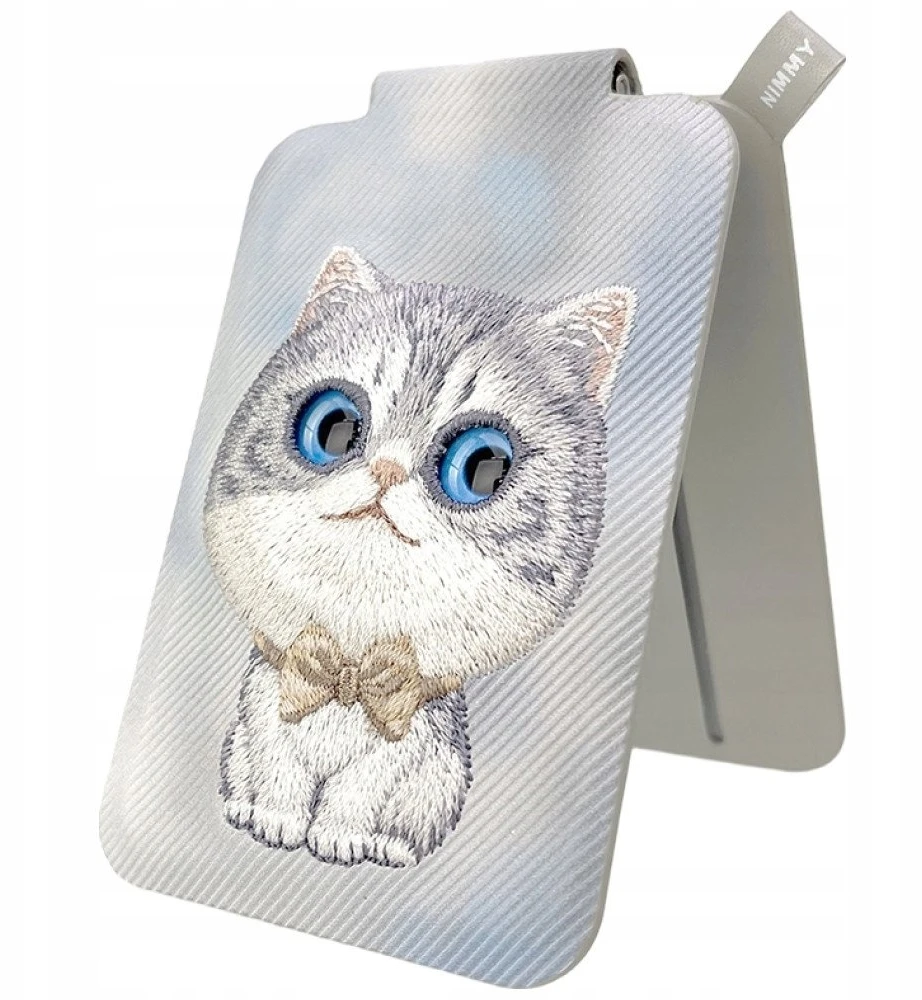 Dėklas Nimmy New Big-Eye Cute Pets 2.0 magnetinė piniginė katėms su telefono laikikliu - pilka