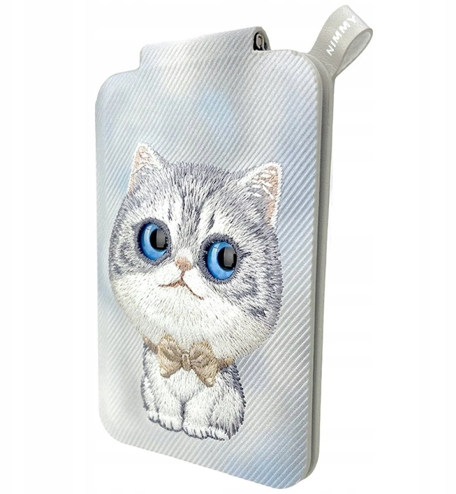 Dėklas Nimmy New Big-Eye Cute Pets 2.0 magnetinė piniginė katėms su telefono laikikliu - pilka