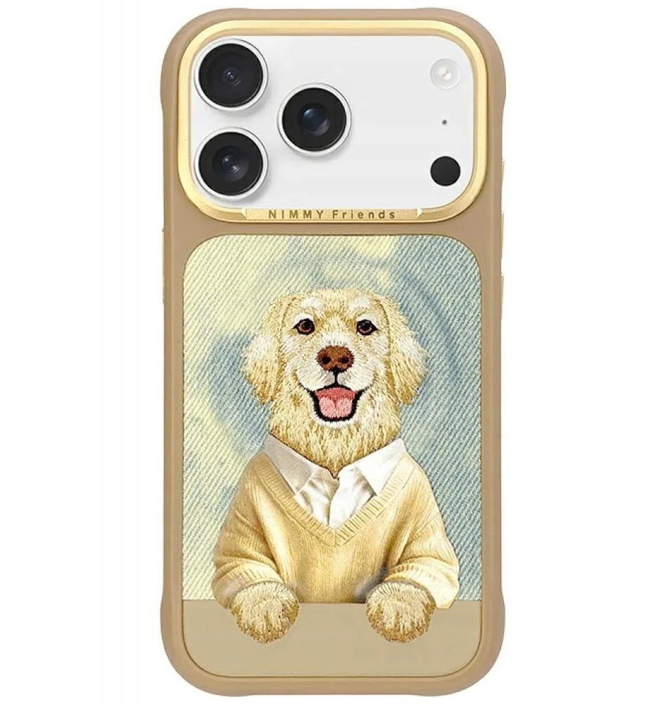 „Nimmy Gentle Pets“ serijos šunims skirtas „MagSafe“ dėklas, skirtas „iPhone 17 Pro“ – ruda