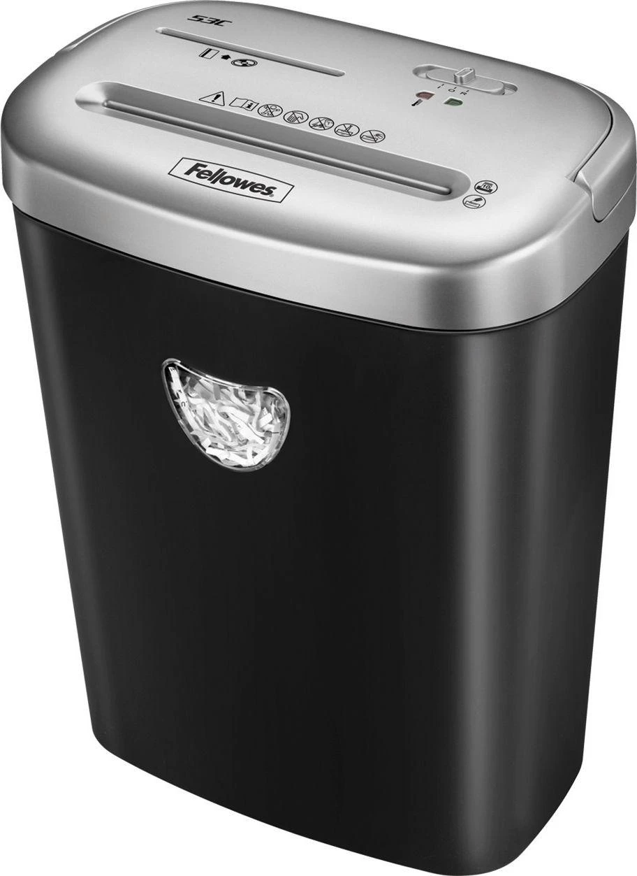 Fellowes Powershred | 53C | Juodas | 23 L | Kompaktinių diskų smulkinimas | Kreditinių kortelių smulkinimas | Popieriaus apdorojimo standartas / išvestis 10 lapų per eigą | Skersinio pjovimo smulkintuvas