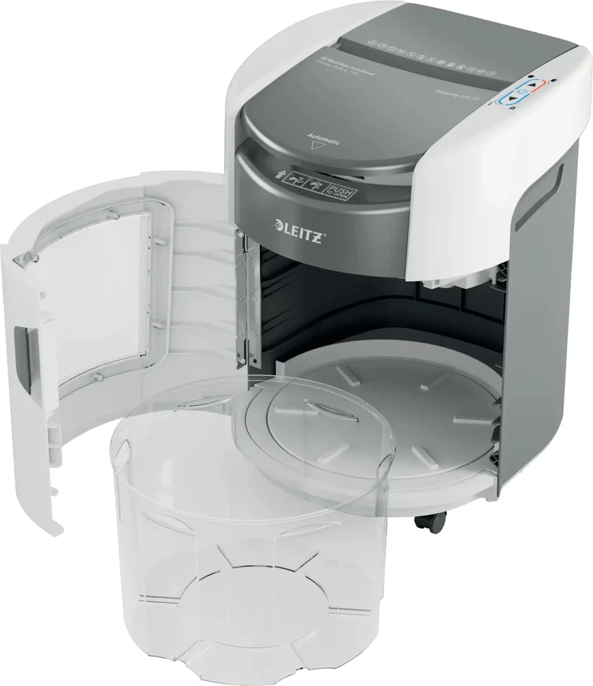 Leitz IQ Optimax AutoFeed 150 dokumentų smulkintuvas, P5, 150 lapų, 15 l