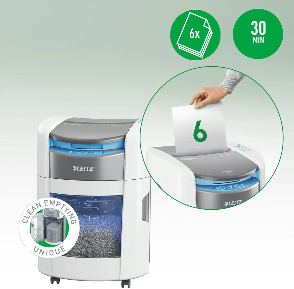 Leitz IQ Optimax AutoFeed 150 dokumentų smulkintuvas, P5, 150 lapų, 15 l